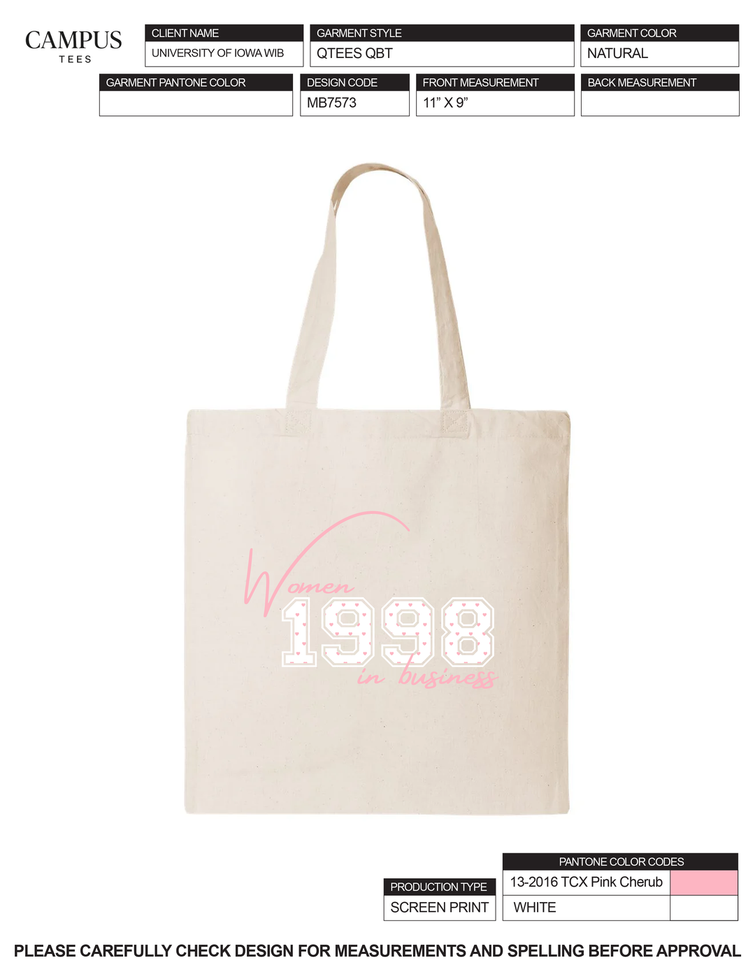 UNIVERSITY OF IOWA WIB TOTE BAG