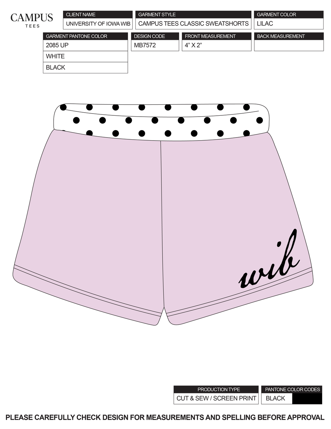 UNIVERSITY OF IOWA SWEATSHORTS LILAC
