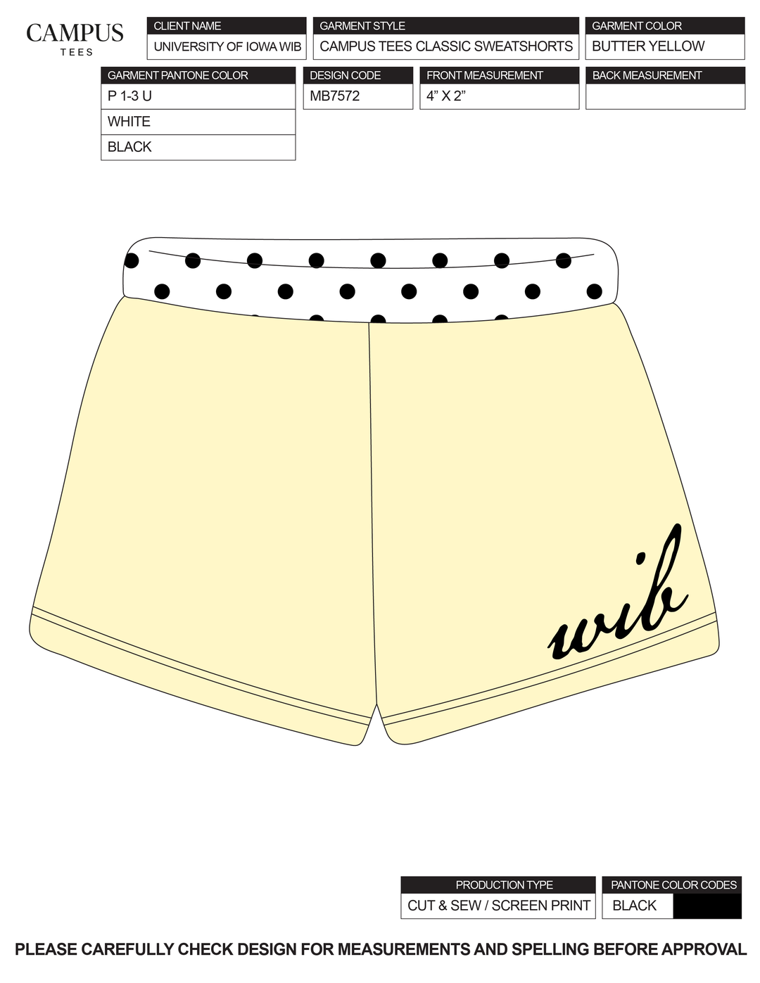 UNIVERSITY OF IOWA SWEATSHORTS BUTTER YELLOW