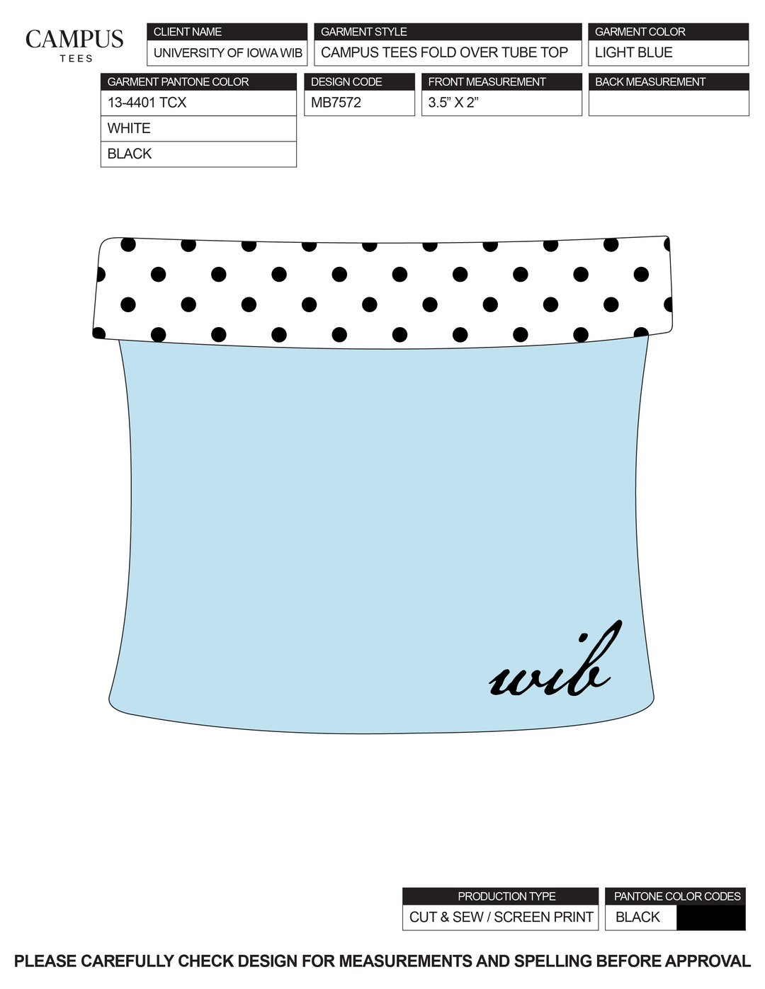 UNIVERSITY OF IOWA FOLD OVER TUBE TOP LIGHT BLUE