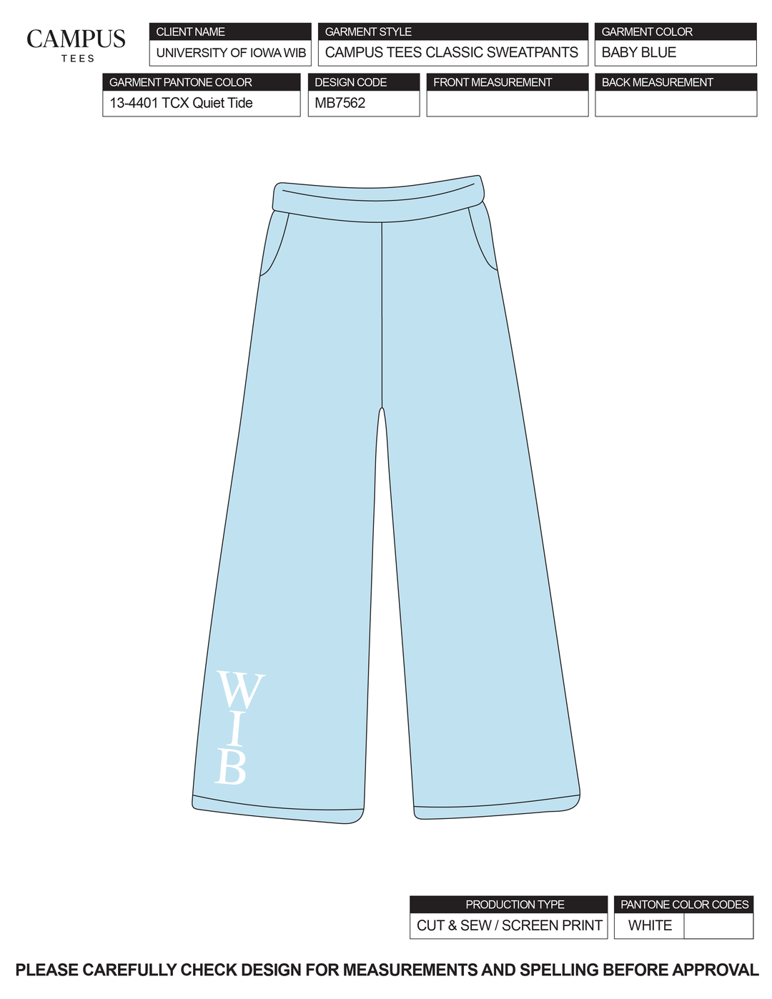 UNIVERSITY OF IOWA SWEATPANTS BABY BLUE