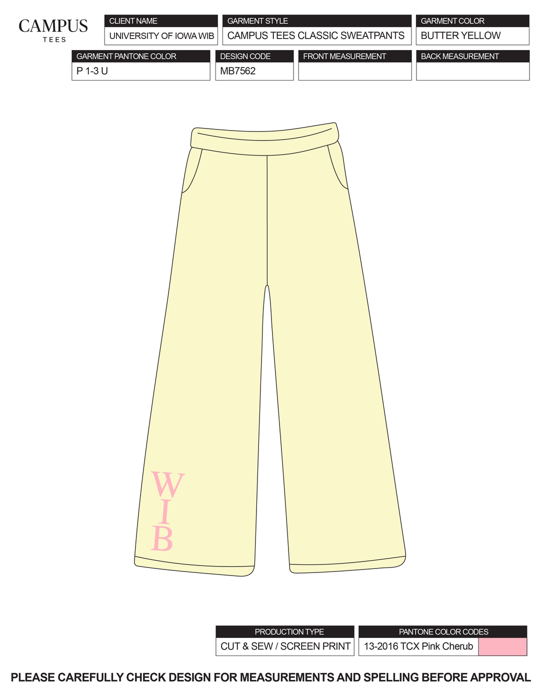 UNIVERSITY OF IOWA SWEATPANTS BUTTER YELLOW