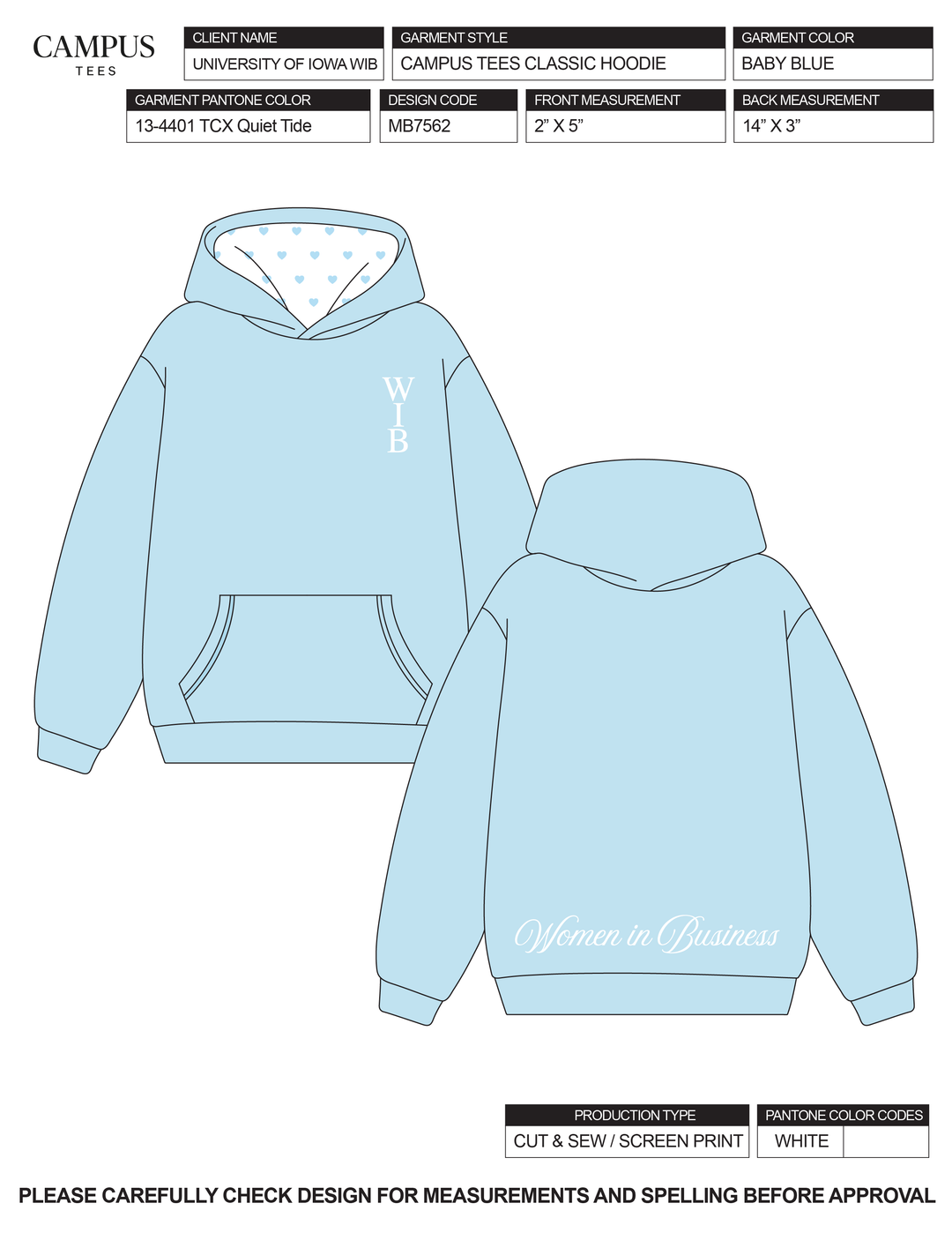 UNIVERSITY OF IOWA HOODIE BABY BLUE